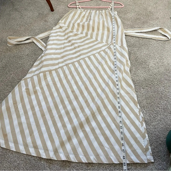 Gap Stripe MIDI Tank Dress Cotton Size Small Khaki White Summer Vacation Coastal - Picture 8 of 12
